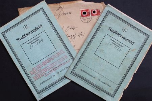 NSU Motorbike 2 and 6 PS two original Registration Documents 1925 with  envelope (6541)